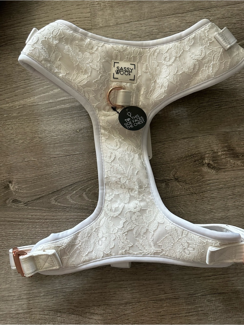 Sassy Woof White Lace Padded Dog Harness wedding size XXL